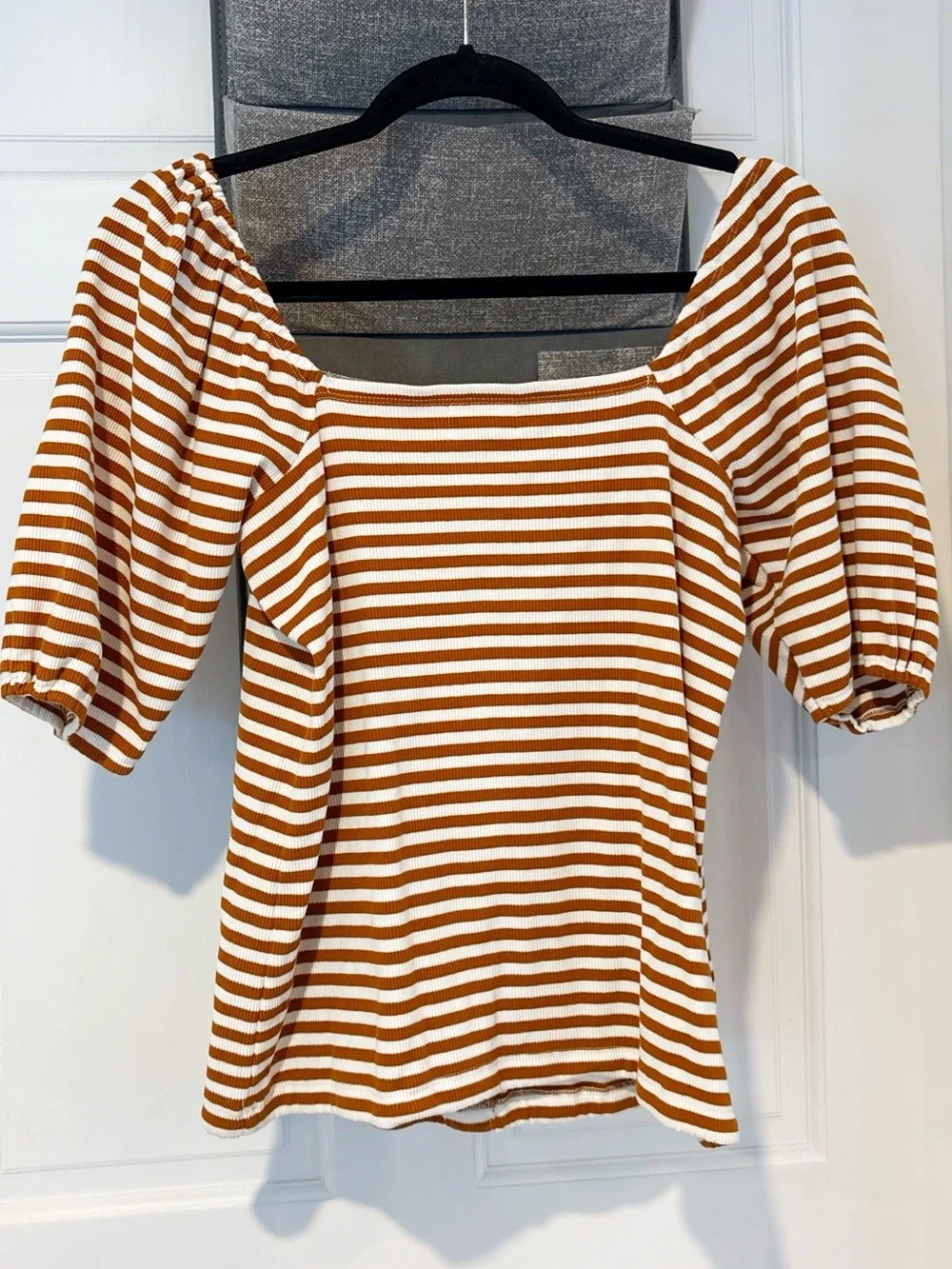 Anthropologie Porridge Striped Square Neckline Puff Sleeves Blouse Top Small